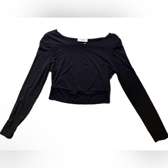 Zeana Long Sleeve Crop Top Scoop Neck Black Medium Casual Whimsigoth Dark Witchy - Picture 1 of 9